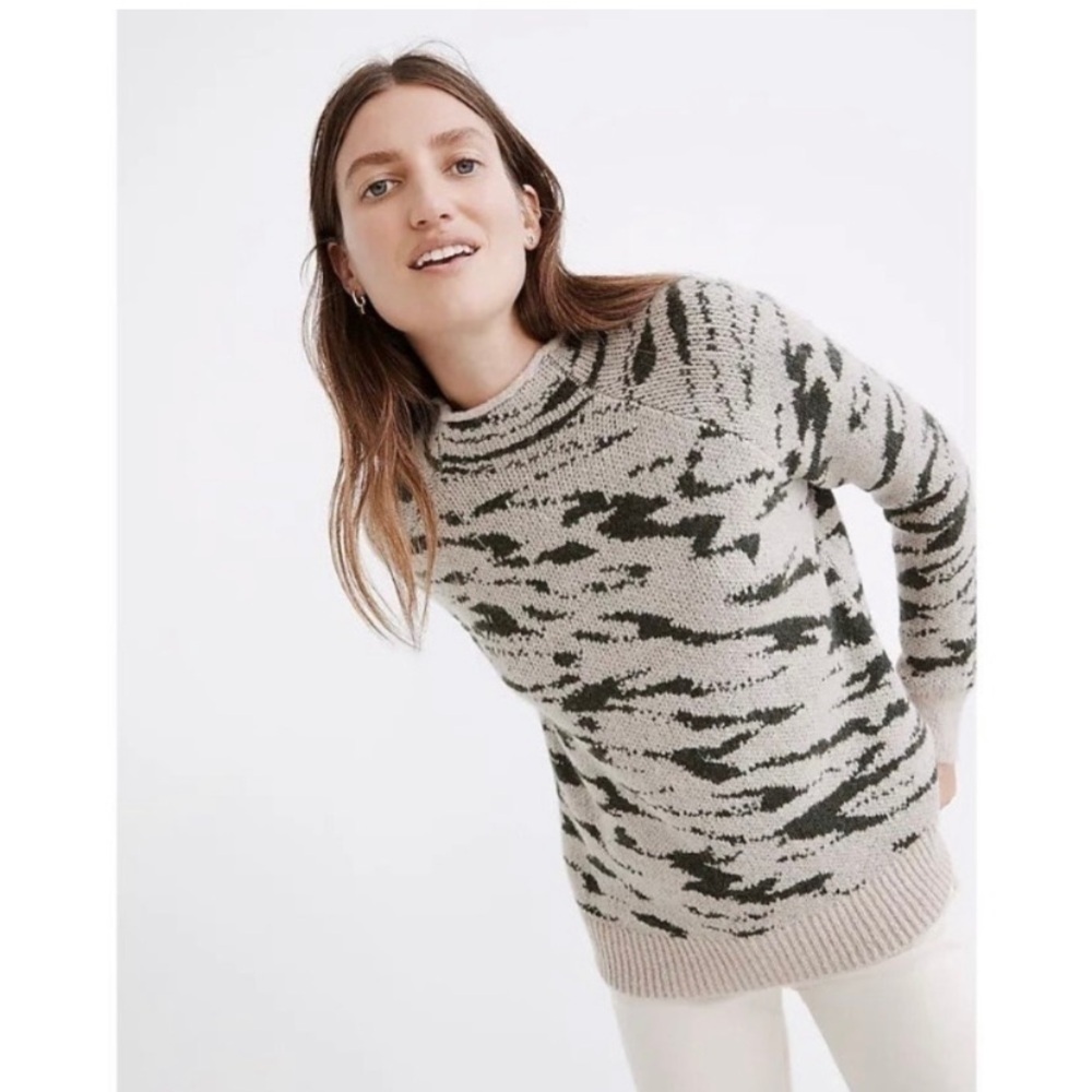 Madewell Thornton Animal Print Mockneck Sweater - Picture 1 of 10